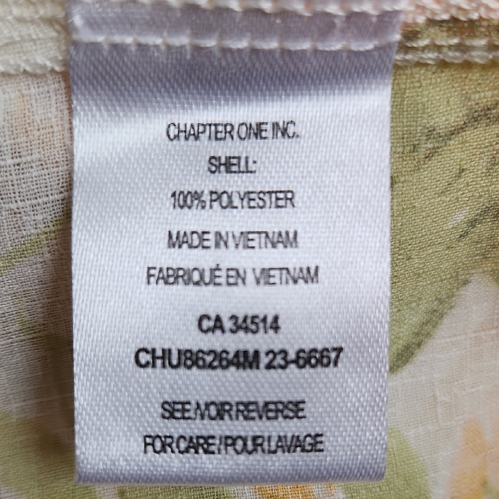 C By One, Floral Yellow and Green, Tie Front 3/4 Sleeve Blouse. SKU C05 - Picture 9 of 9